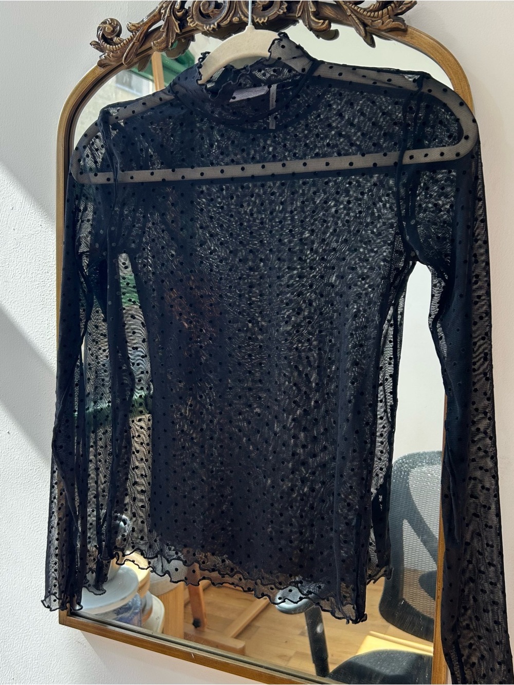 Urban Outfitters Sheer Black Dot Mesh Long-Sleeve Turtleneck